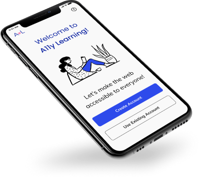 Mobile phone showing the a11y learning landing page.