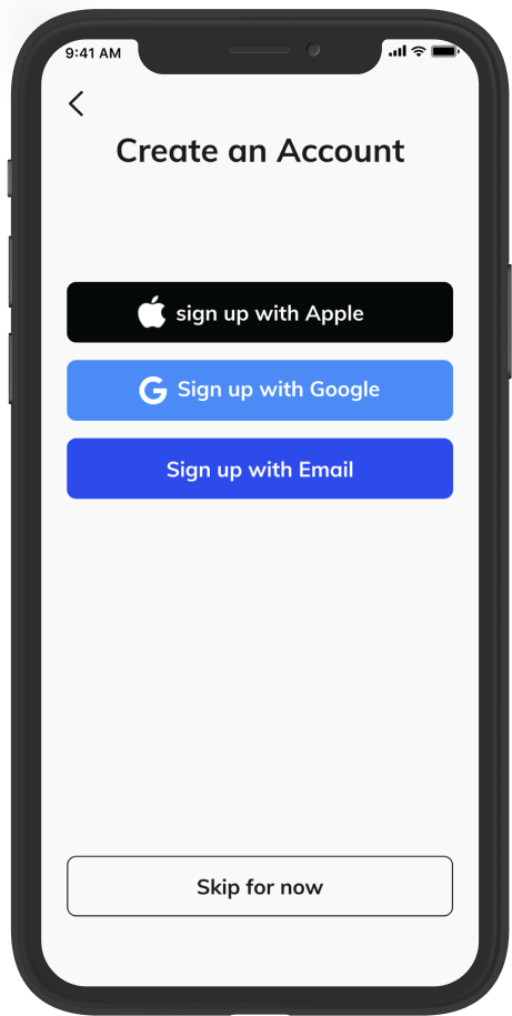 A mobile phone is showing the sign up page with iterations.