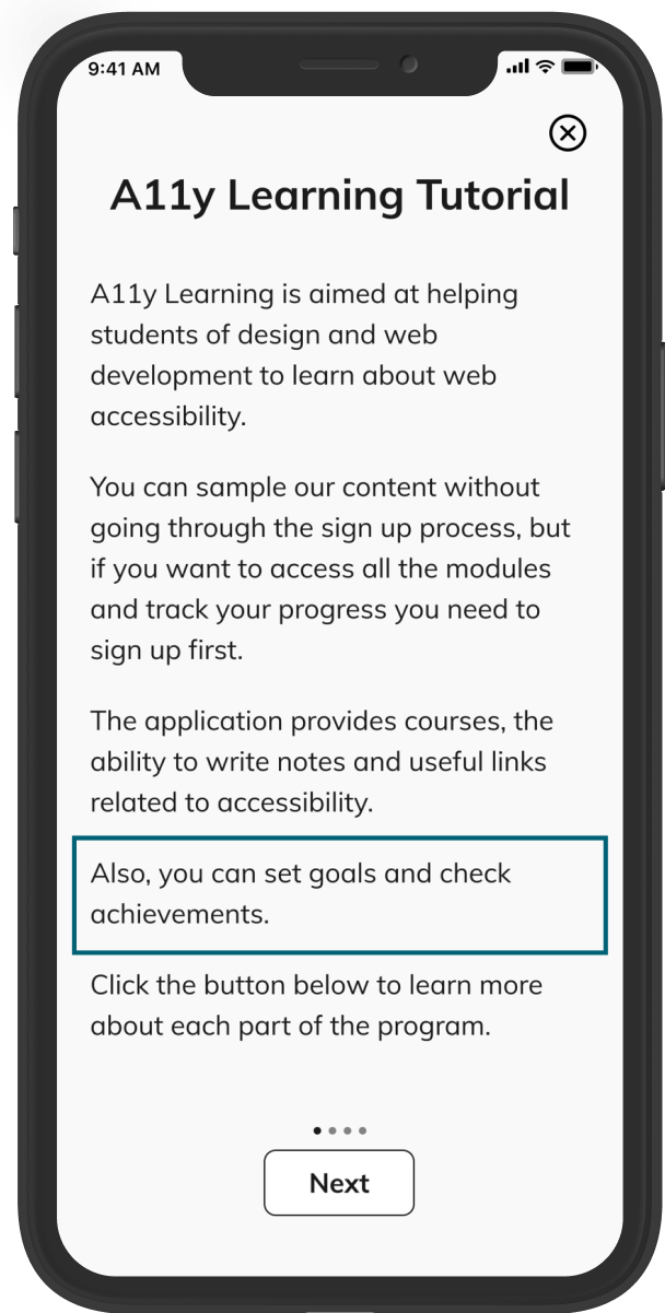 A mobile phone shows the final version of the tutorial, with a mention of goals and achievements.