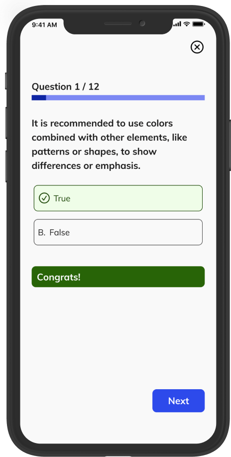A mobile phone shows the first version of a right answer example.
