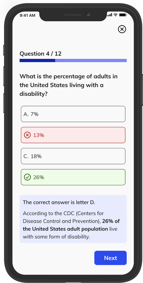 A mobile phone shows the final version of a wrong answer example.