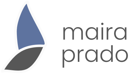 Maira Prado logo with a blue butterfly