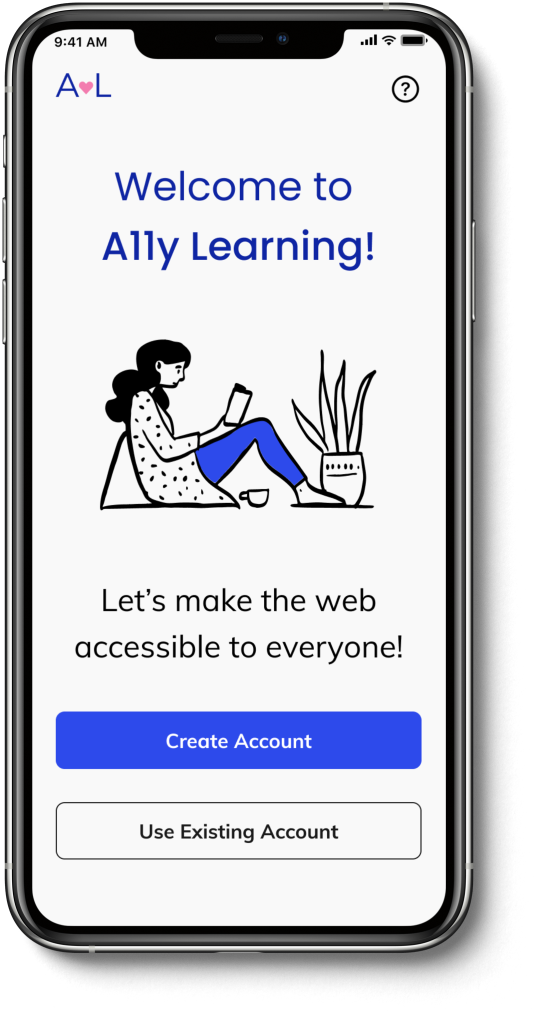 Mobile phone showing the a11y learning landing page.