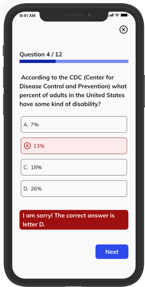 A mobile phone shows the first version of a wrong answer example.